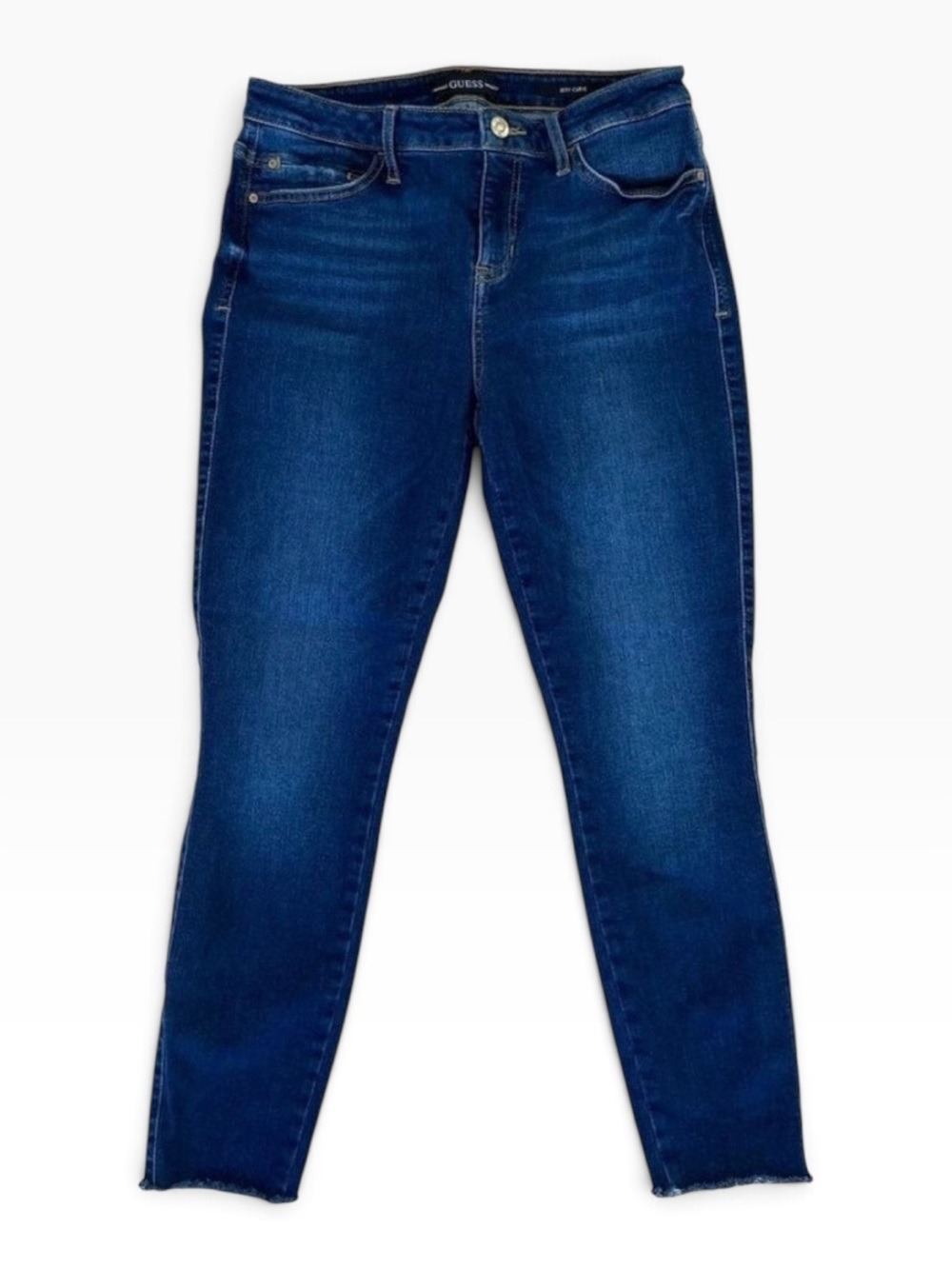 Guess Eco sexy curves ankle blue jeans raw hem recycled cotton stretchy denim 29